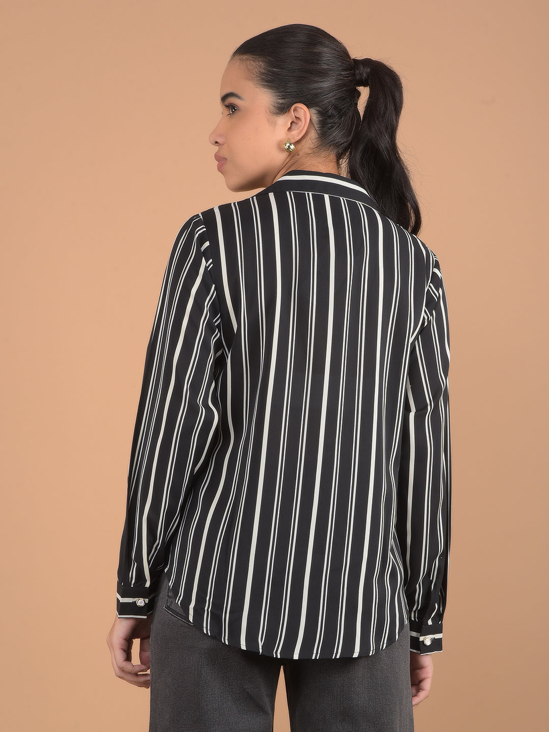 Black Vertical Stripes Shirt-Women Shirts-Crimsoune Club