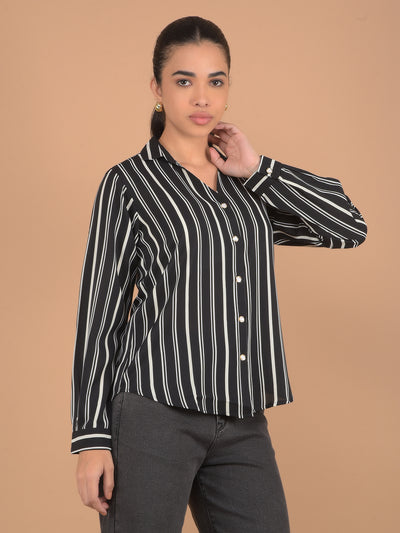 Black Vertical Stripes Shirt-Women Shirts-Crimsoune Club