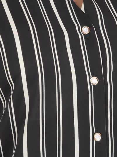 Black Vertical Stripes Shirt-Women Shirts-Crimsoune Club