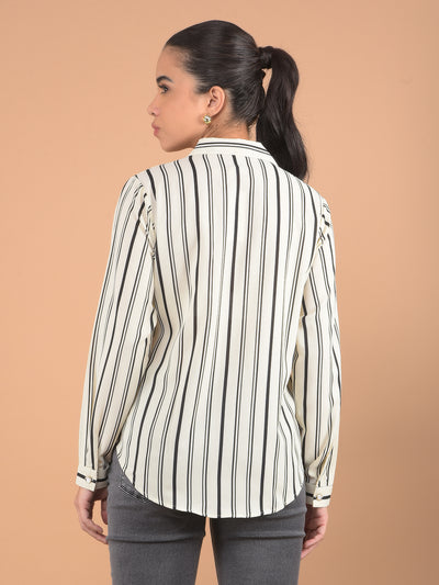 White Vertical Stripes Shirt-Women Shirts-Crimsoune Club