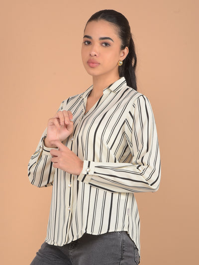 White Vertical Stripes Shirt-Women Shirts-Crimsoune Club