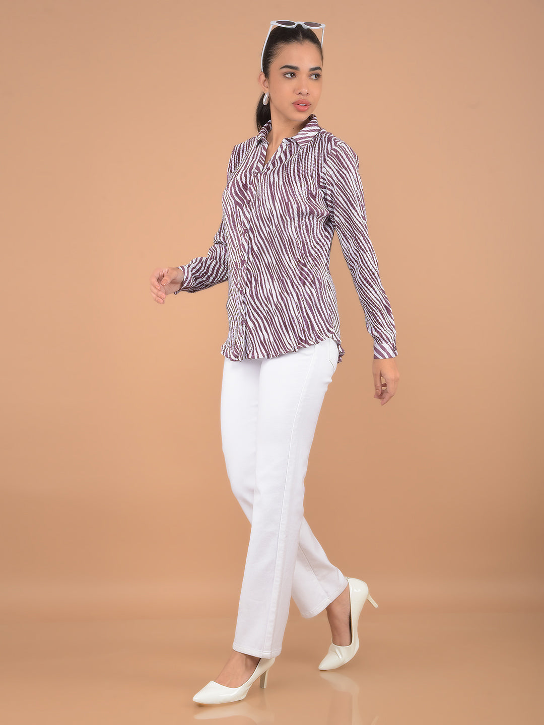 Wine Abstract Print Shirt-Women Shirts-Crimsoune Club