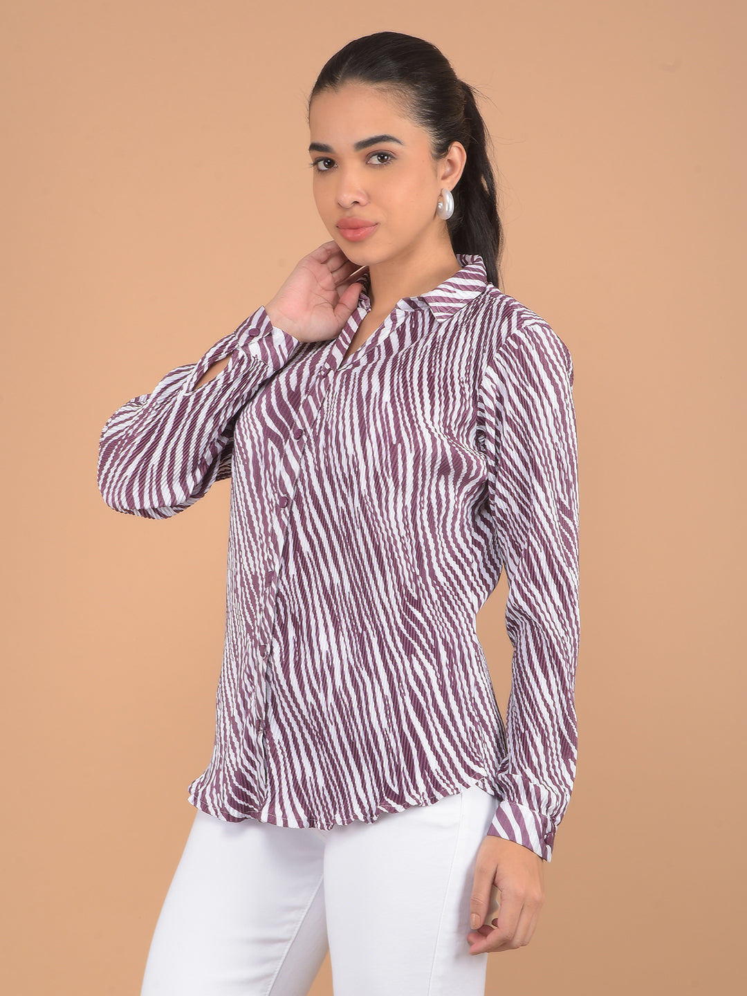 Wine Abstract Print Shirt-Women Shirts-Crimsoune Club