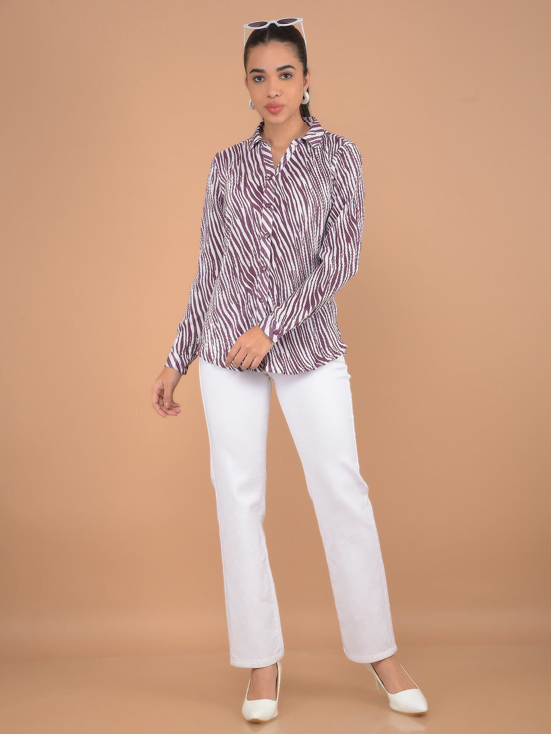 Wine Abstract Print Shirt-Women Shirts-Crimsoune Club