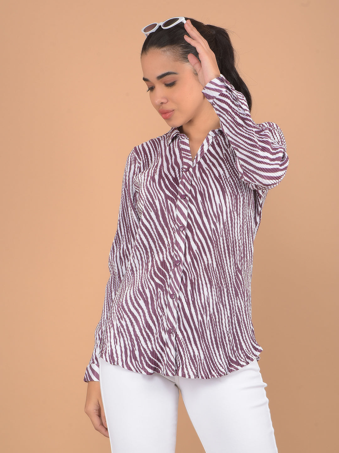 Wine Abstract Print Shirt-Women Shirts-Crimsoune Club