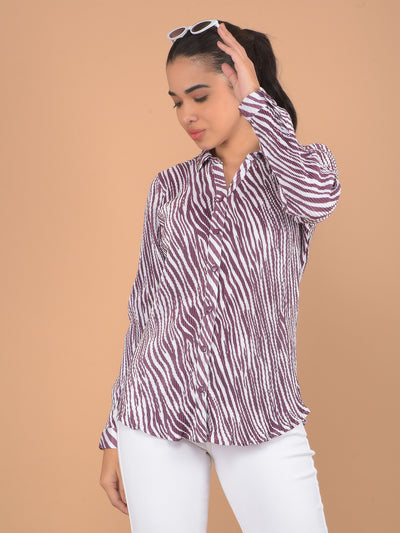 Wine Abstract Print Shirt-Women Shirts-Crimsoune Club