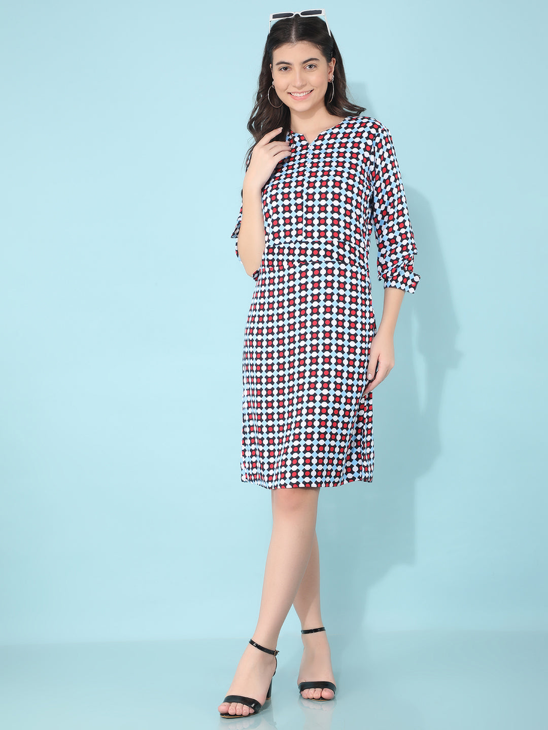 Multi Color Printed A-Line Dress-Women Dresses-Crimsoune Club