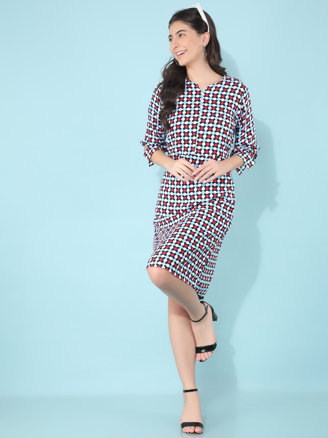 Multi Color Printed A-Line Dress-Women Dresses-Crimsoune Club