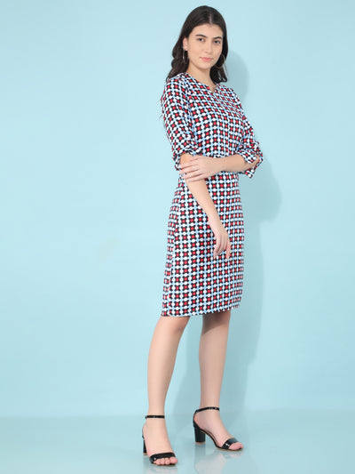 Multi Color Printed A-Line Dress-Women Dresses-Crimsoune Club