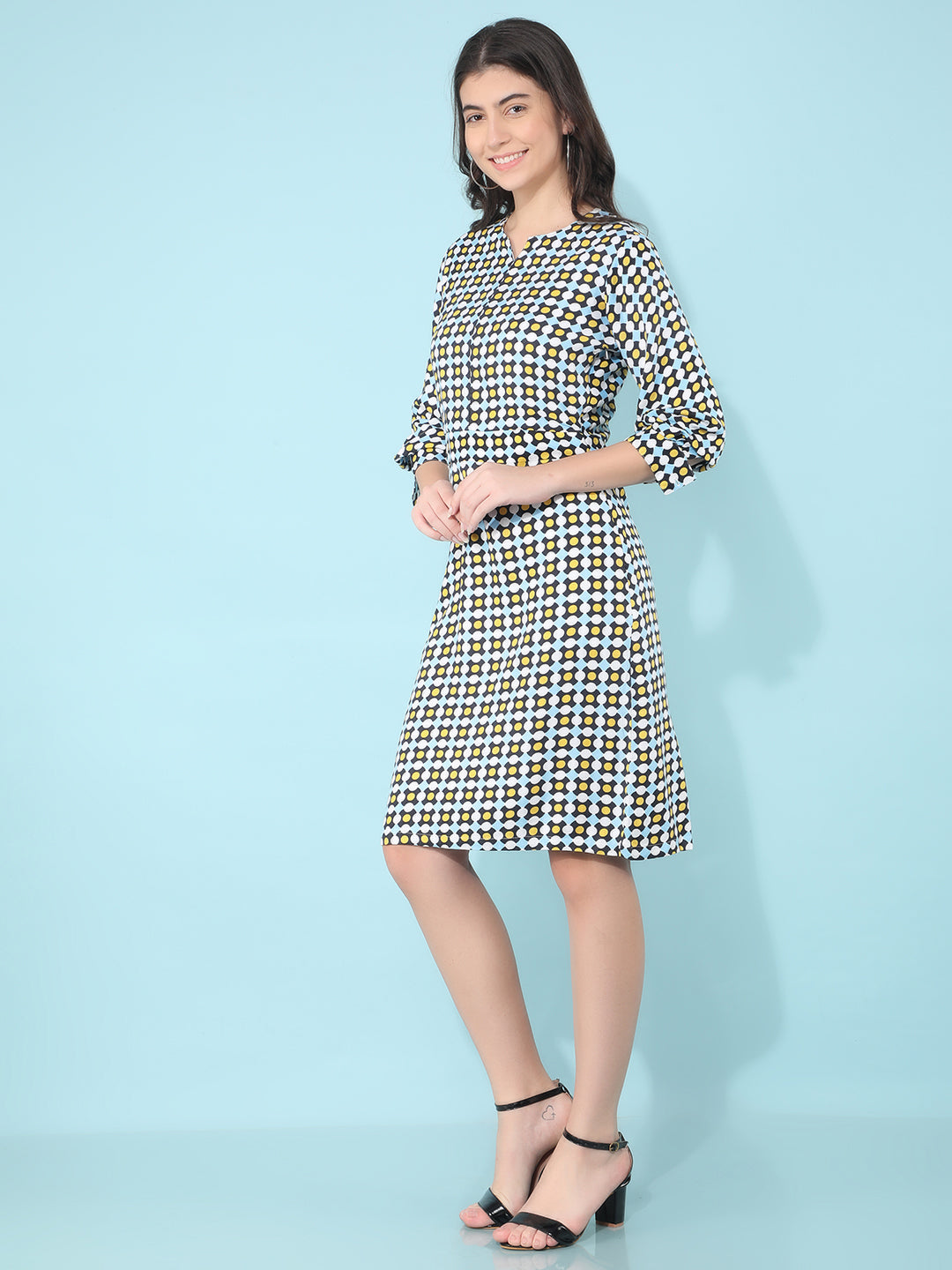 Multi Color Printed A-Line Dress-Women Dresses-Crimsoune Club