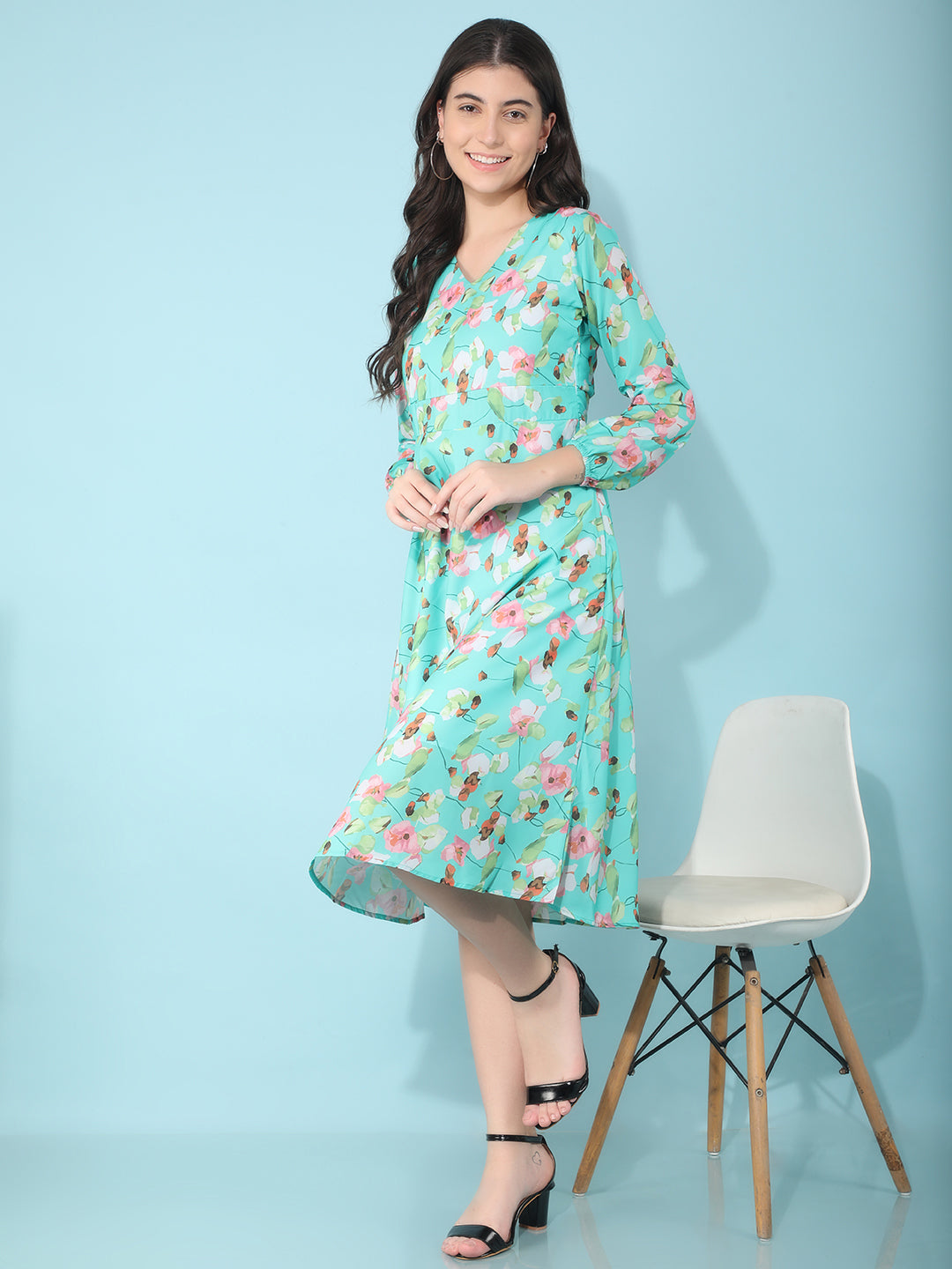 Floral Knee Length Dress-Women Dresses-Crimsoune Club