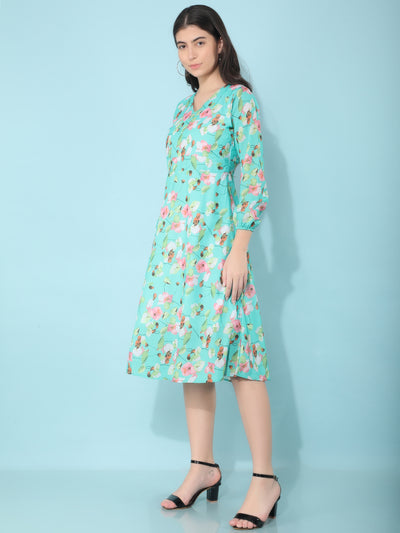 Floral Knee Length Dress-Women Dresses-Crimsoune Club