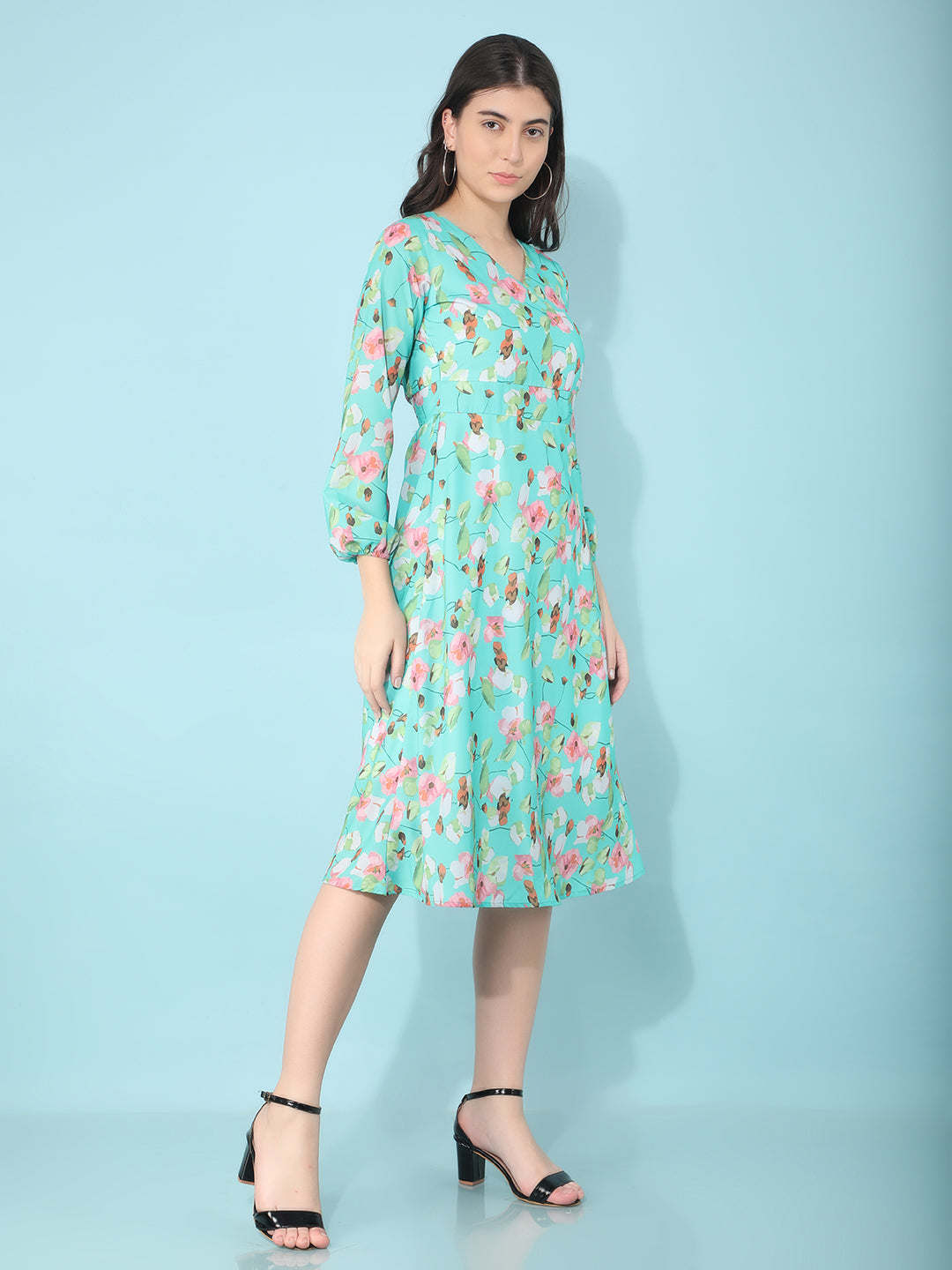 Floral Knee Length Dress-Women Dresses-Crimsoune Club