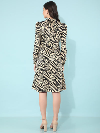 Brown Animal Print Knee Length Dress-Women Dresses-Crimsoune Club