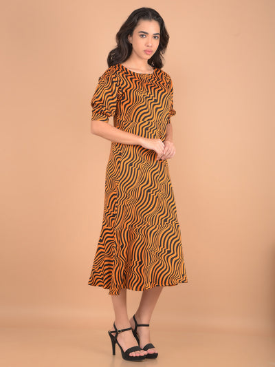 Orange Animal Printed Dress-Women Dresses-Crimsoune Club