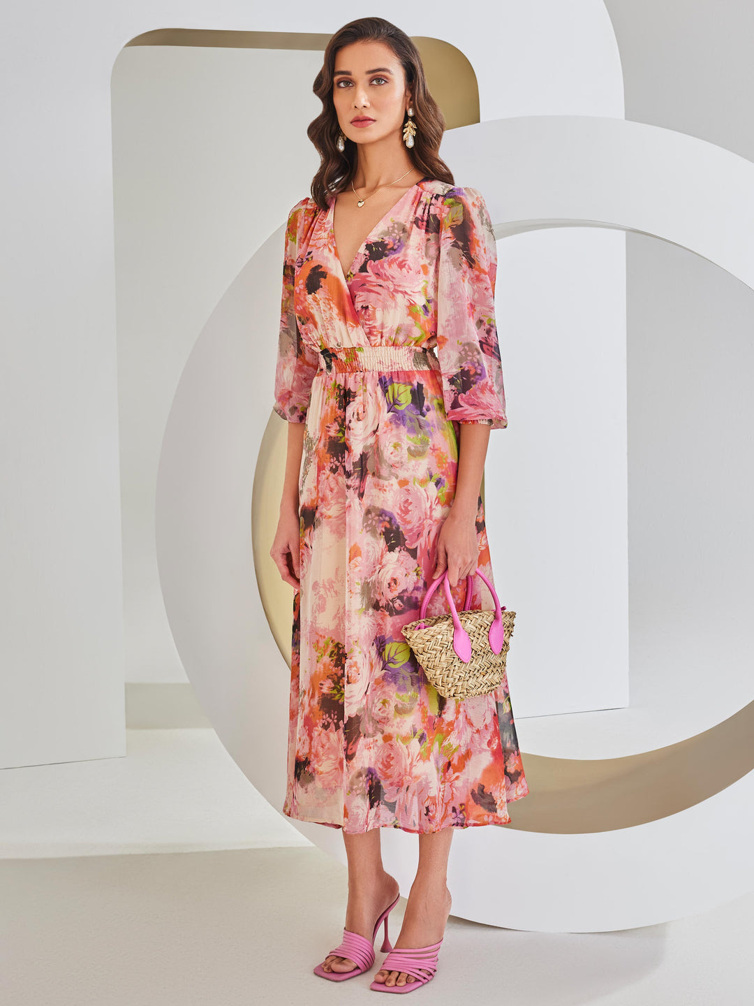 Pink floral a line dress best sale