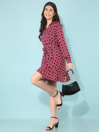 Printed Red A-Line Dress-Women Dresses-Crimsoune Club