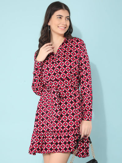 Printed Red A-Line Dress-Women Dresses-Crimsoune Club