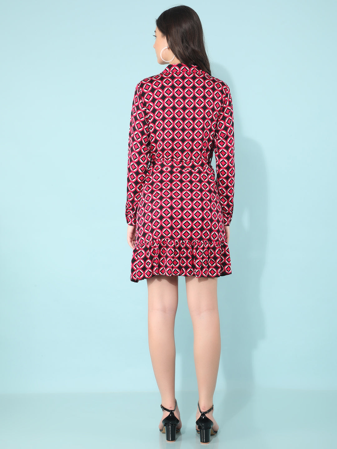 Printed Red A-Line Dress-Women Dresses-Crimsoune Club