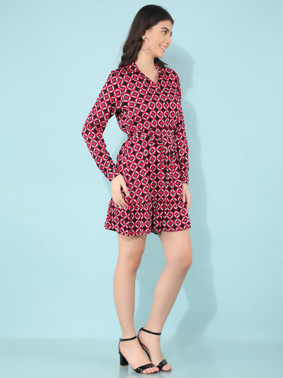 Printed Red A-Line Dress-Women Dresses-Crimsoune Club