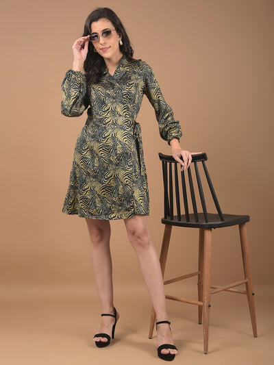 Olive Abstract Print Notched Lapel Mini Dress