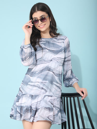 Grey Printed Mini Dress-Women Dresses-Crimsoune Club