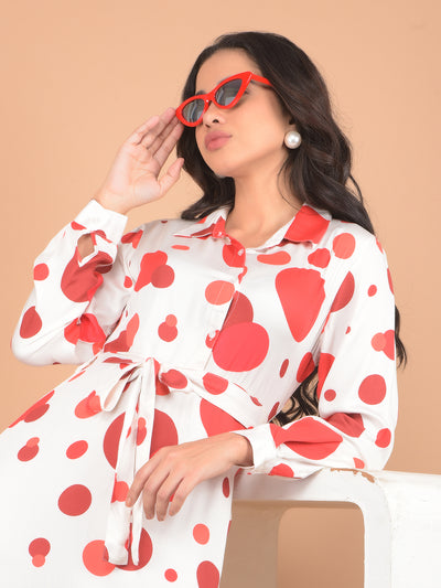 Red Polka Dots Midi Length A-Line Dress-Women Dresses-Crimsoune Club