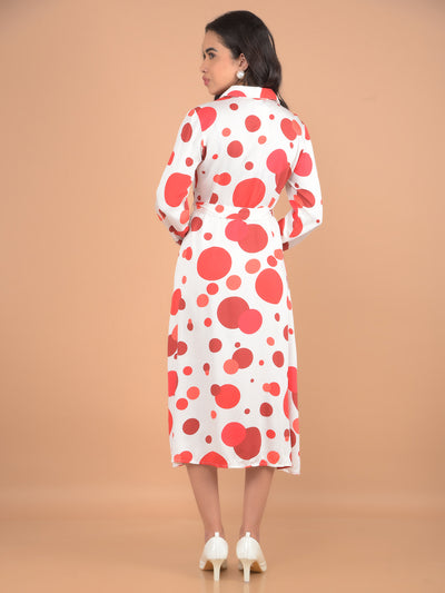 Red Polka Dots Midi Length A-Line Dress-Women Dresses-Crimsoune Club