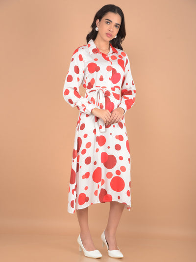 Red Polka Dots Midi Length A-Line Dress-Women Dresses-Crimsoune Club