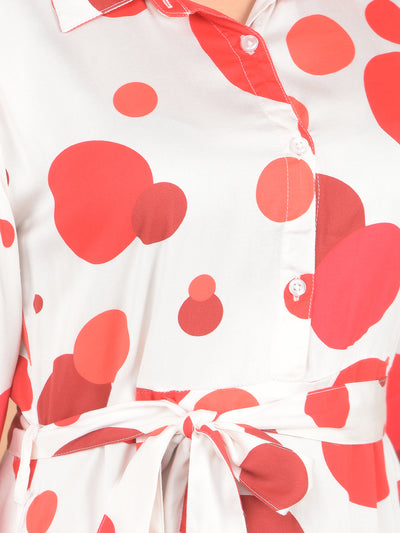 Red Polka Dots Midi Length A-Line Dress-Women Dresses-Crimsoune Club