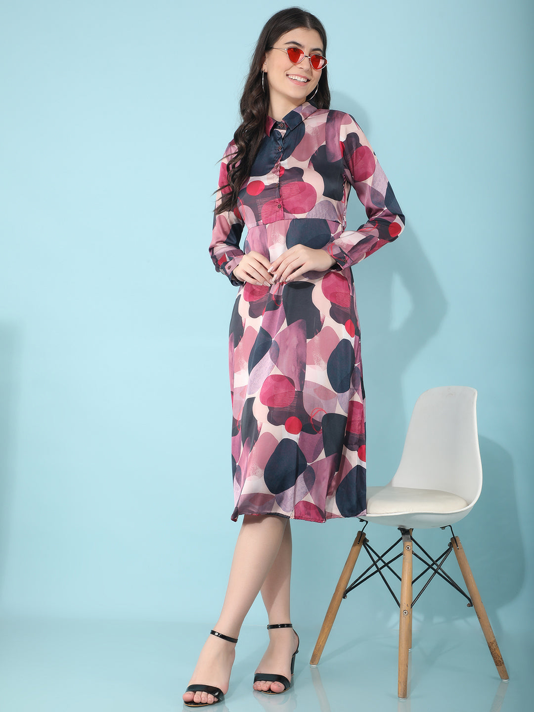 Maroon Printed A-Line Dress-Women Dresses-Crimsoune Club