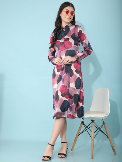 Maroon Printed A-Line Dress-Women Dresses-Crimsoune Club