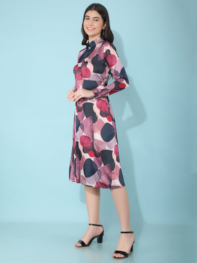 Maroon Printed A-Line Dress-Women Dresses-Crimsoune Club