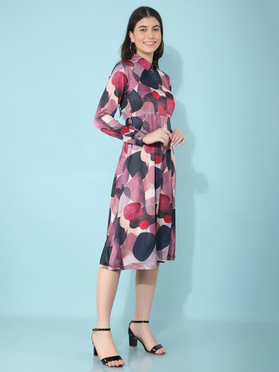 Maroon Printed A-Line Dress-Women Dresses-Crimsoune Club