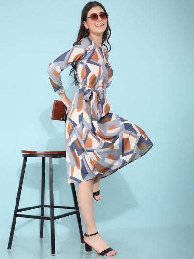 Orange Printed A-Line Dress-Women Dresses-Crimsoune Club