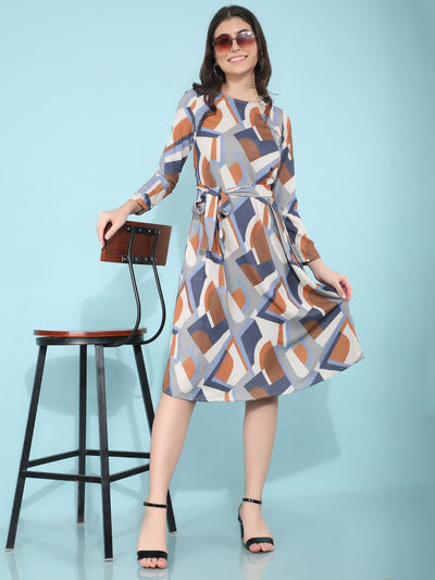 Orange Printed A-Line Dress-Women Dresses-Crimsoune Club