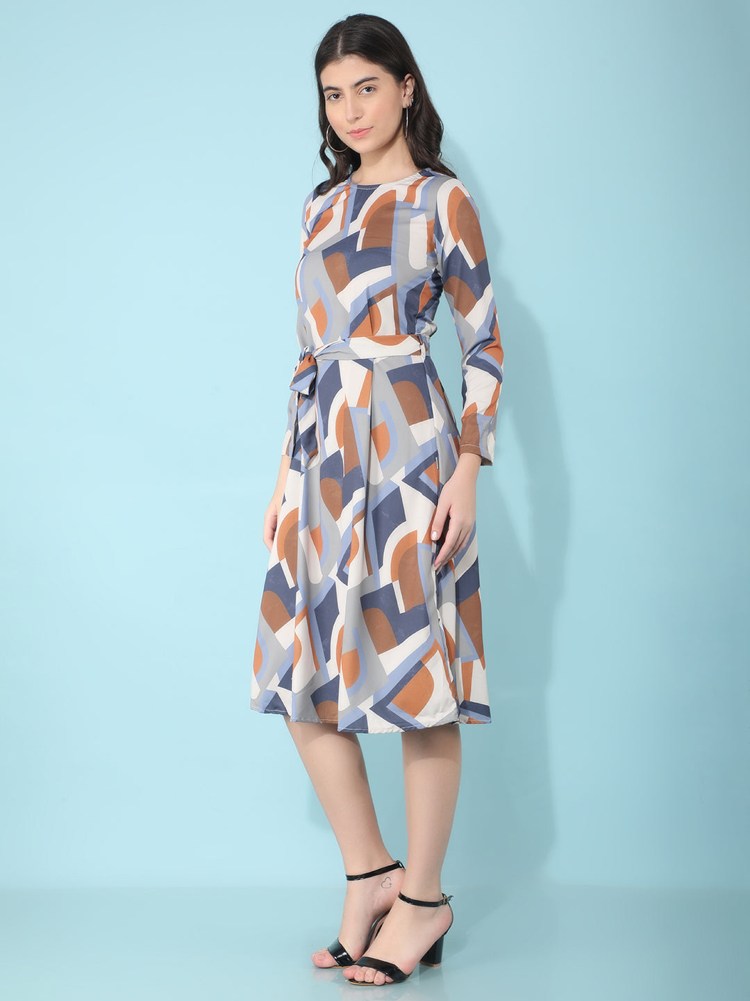 Orange Printed A-Line Dress-Women Dresses-Crimsoune Club