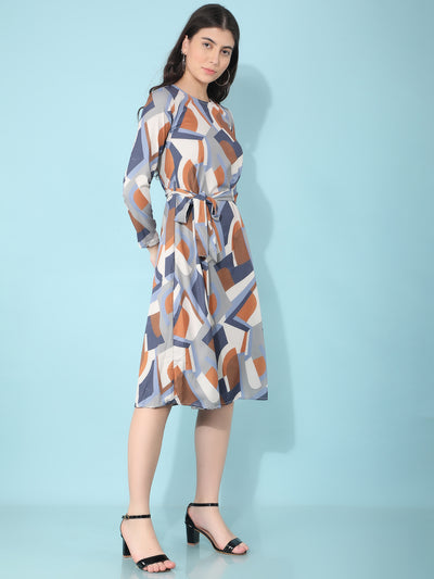 Orange Printed A-Line Dress-Women Dresses-Crimsoune Club