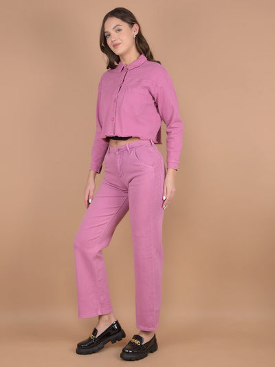 Pink Crop Length Co-Ord Set-Women Co-Ord Set-Crimsoune Club