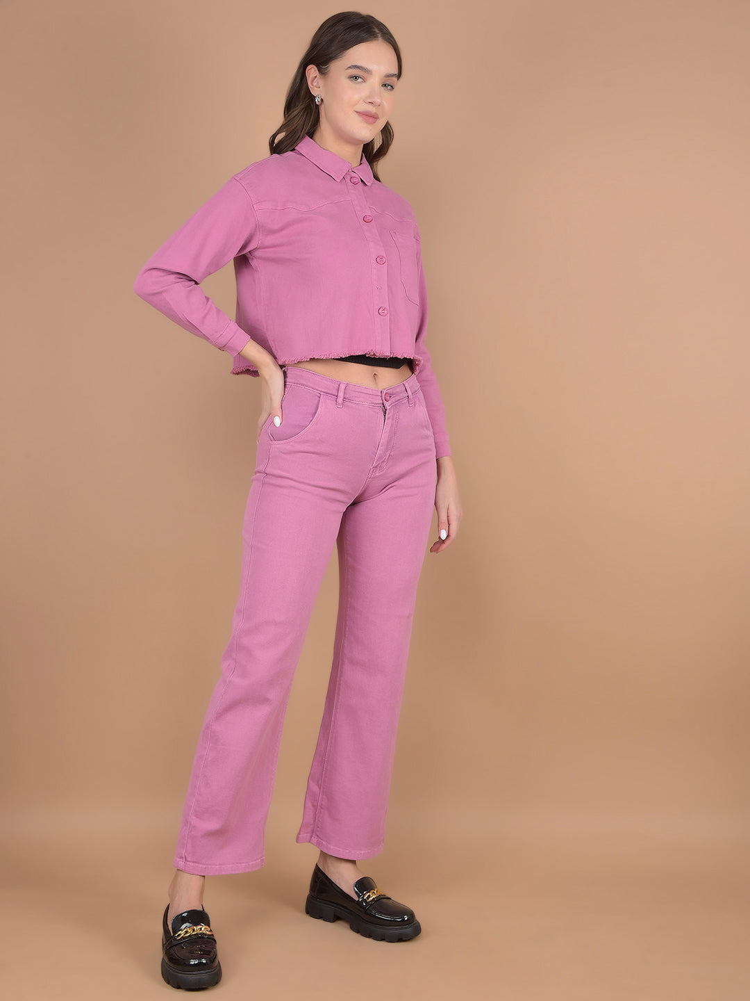 Pink Crop Length Co-Ord Set-Women Co-Ord Set-Crimsoune Club