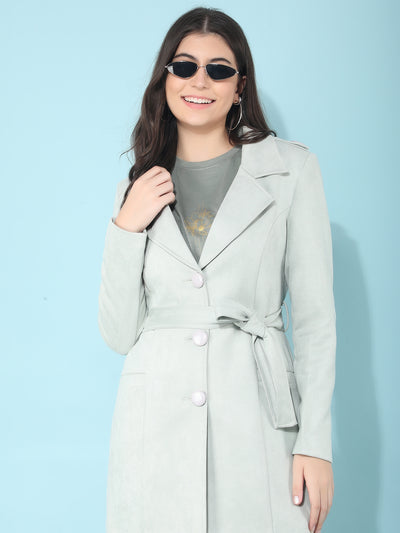 Mint Notched Lapel Collar Trench Coat-Women Coats-Crimsoune Club