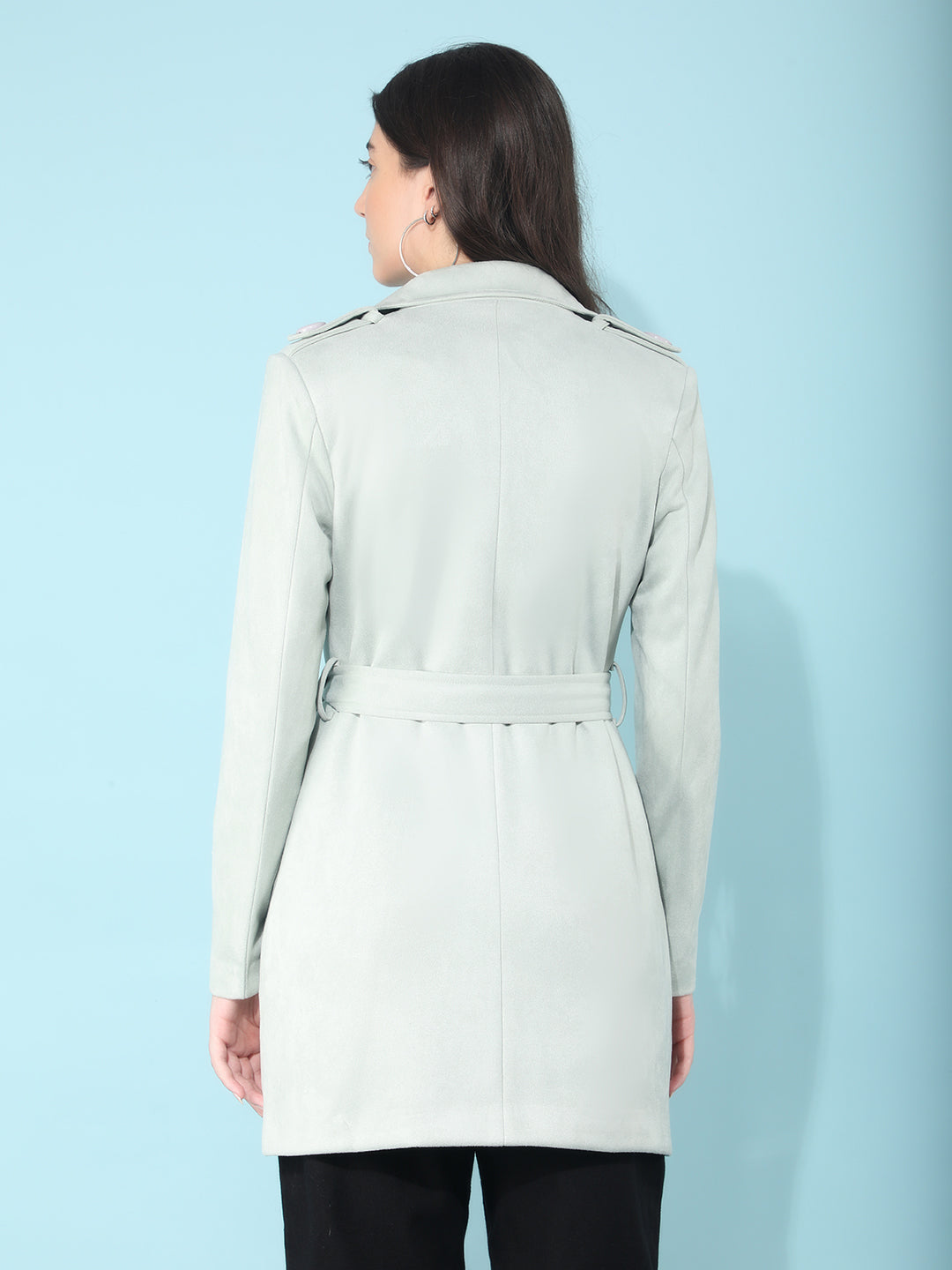 Mint Notched Lapel Collar Trench Coat-Women Coats-Crimsoune Club