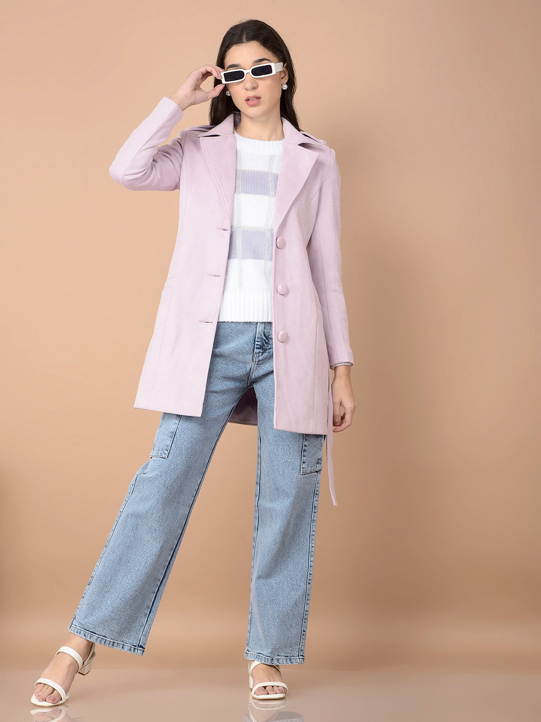 Purple Mid-Thigh Length Overcoat-Women Coats-Crimsoune Club