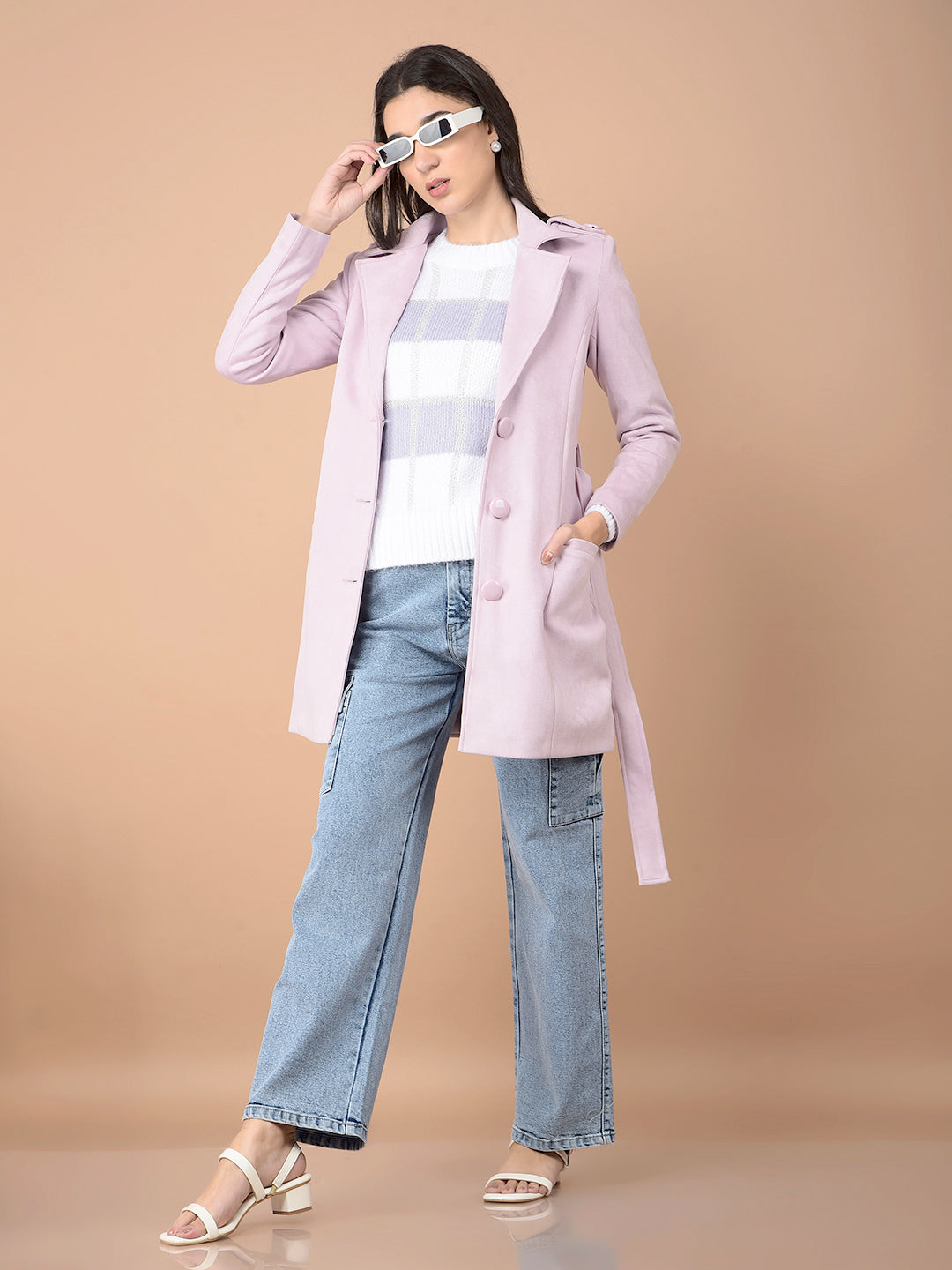 Purple Mid-Thigh Length Overcoat-Women Coats-Crimsoune Club