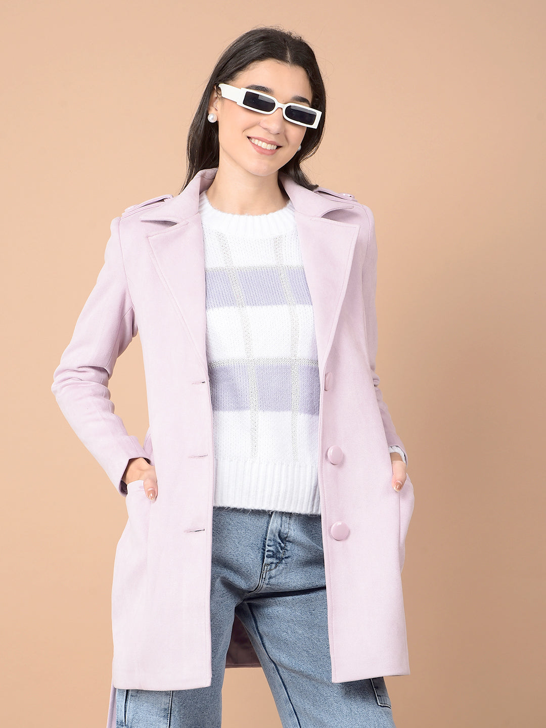 Purple Mid-Thigh Length Overcoat