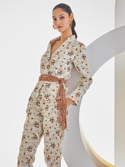 Brown Floral Print Co-Ord Set-Women Co-Ord Set-Crimsoune Club