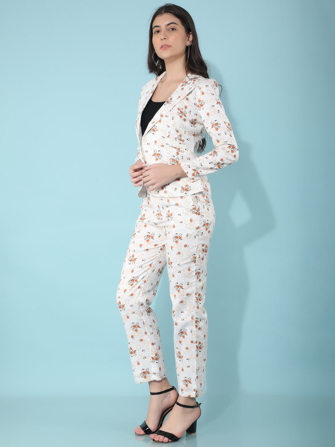 Brown Floral Print Co-Ord Set-Women Co-Ord Set-Crimsoune Club