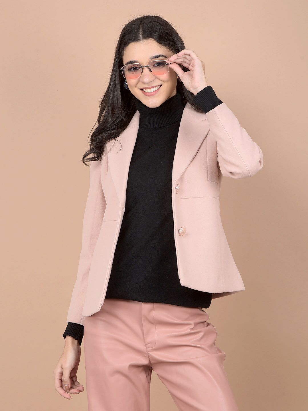 Peach Formal Coat-Women Coats-Crimsoune Club