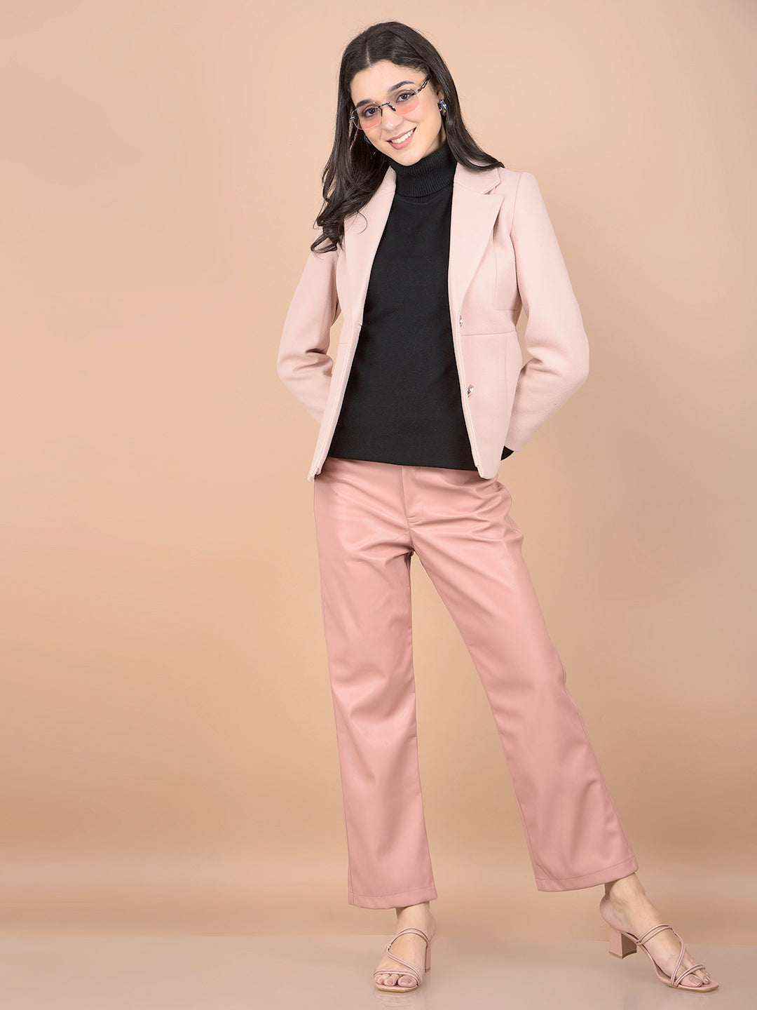 Peach Formal Coat-Women Coats-Crimsoune Club