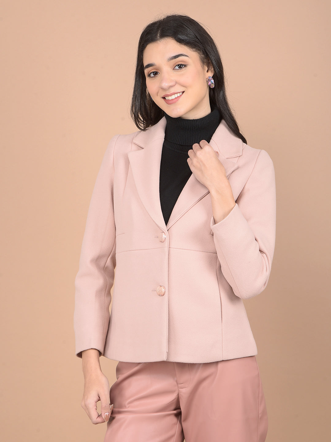 Peach Formal Coat-Women Coats-Crimsoune Club